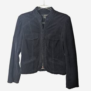 Vintage 90's Willi Smith Black Corduroy Cropped  Blazer Ruffle Trim Size 6